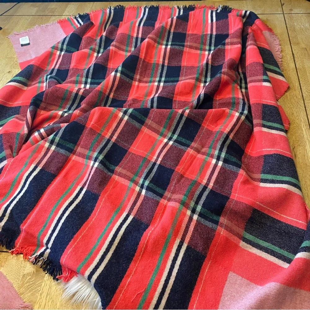 J. Crew Italian Wool Blend Pink Fringe Blanket Scarf